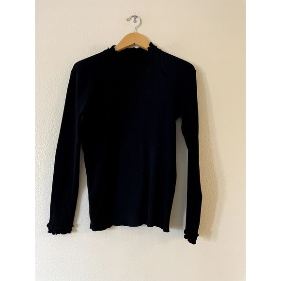 iClosam Womens Scalloped Turtleneck Sweater Size L Black Cable Knit Long Sleeve - Picture 2 of 8